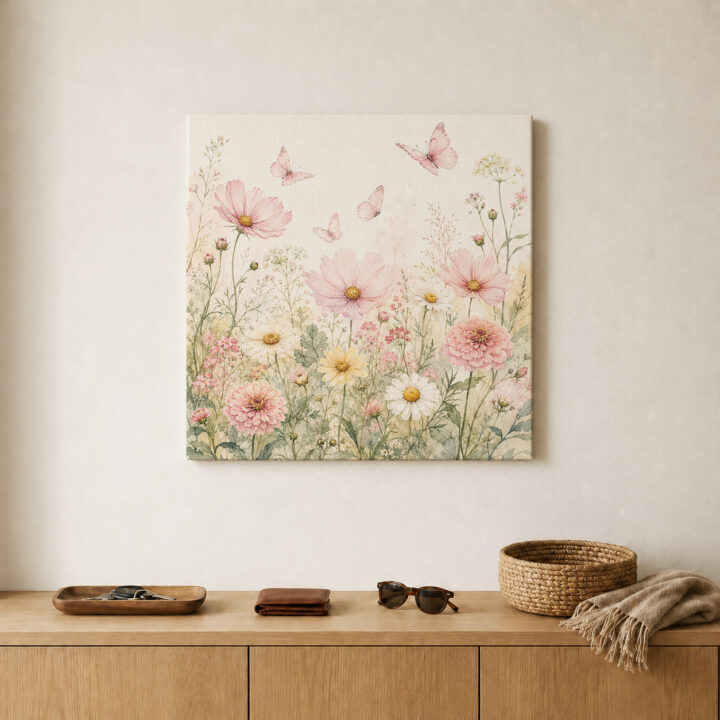 Leinwandbild Wildblumen und Schmetterlinge