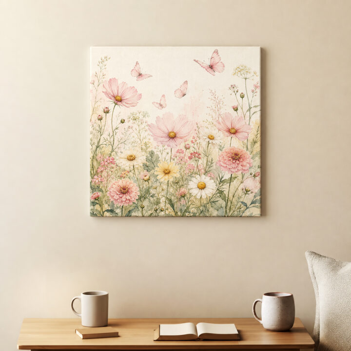 Leinwandbild Wildblumen und Schmetterlinge