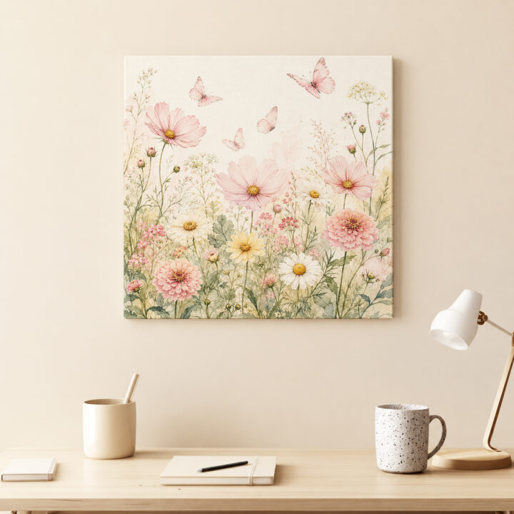 Leinwandbild Wildblumen und Schmetterlinge