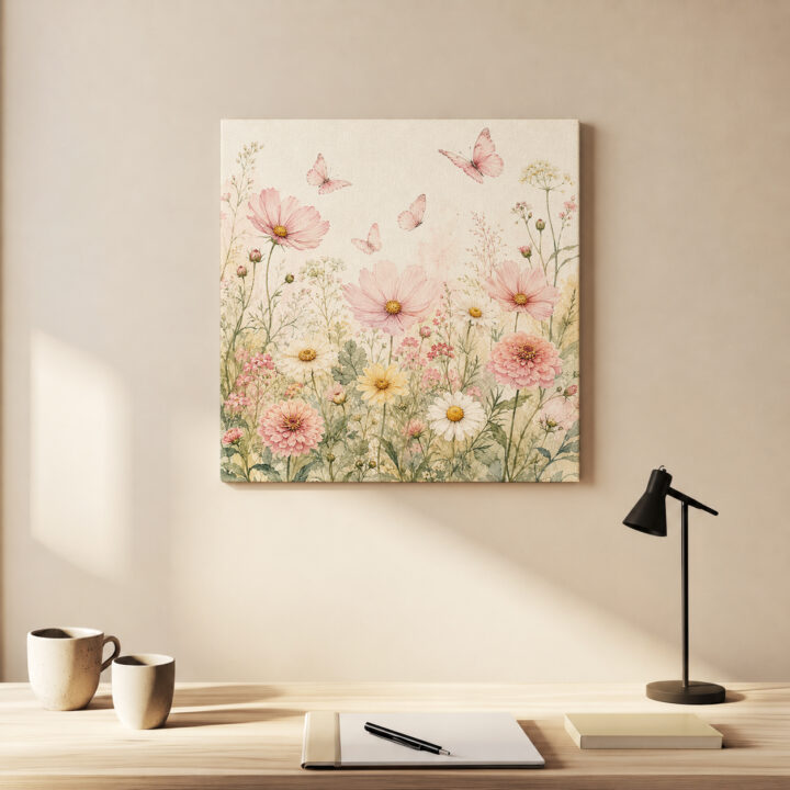 Leinwandbild Wildblumen und Schmetterlinge