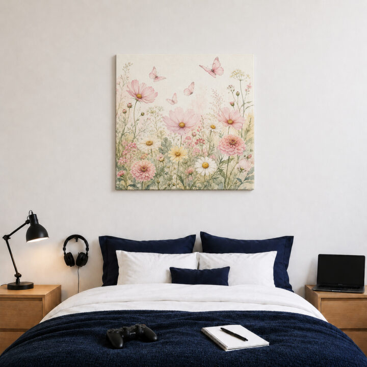 Leinwandbild Wildblumen und Schmetterlinge