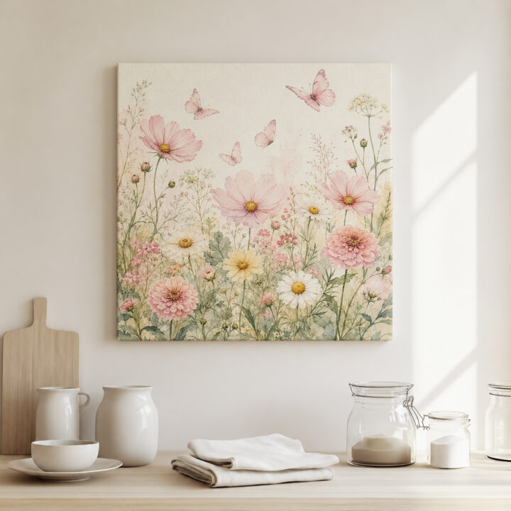 Leinwandbild Wildblumen und Schmetterlinge