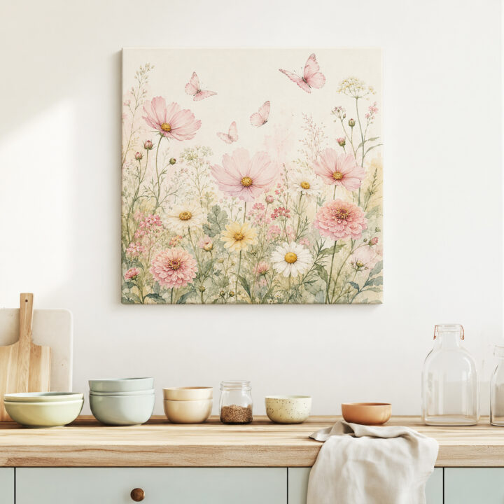 Leinwandbild Wildblumen und Schmetterlinge