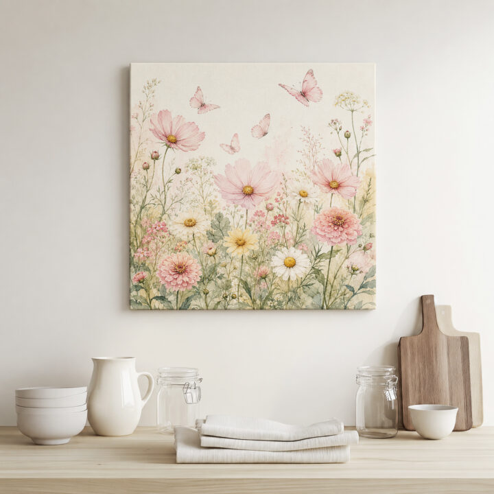 Leinwandbild Wildblumen und Schmetterlinge