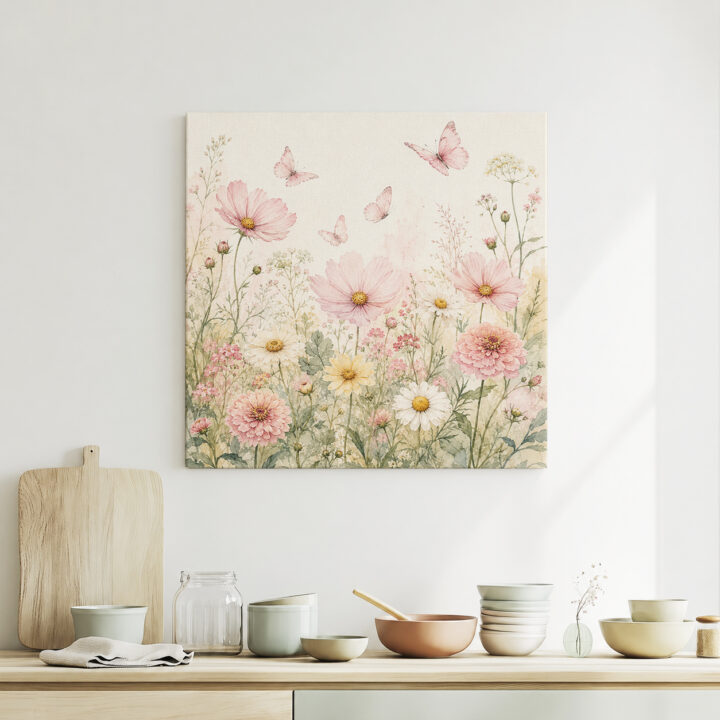 Leinwandbild Wildblumen und Schmetterlinge