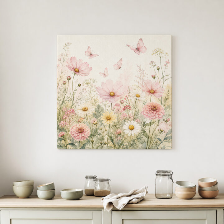 Leinwandbild Wildblumen und Schmetterlinge