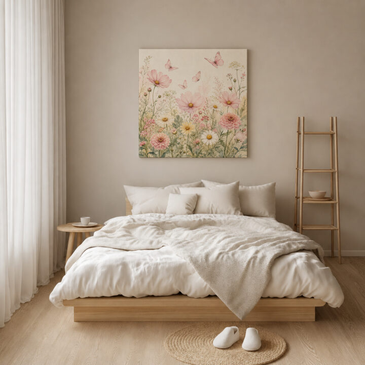 Leinwandbild Wildblumen und Schmetterlinge