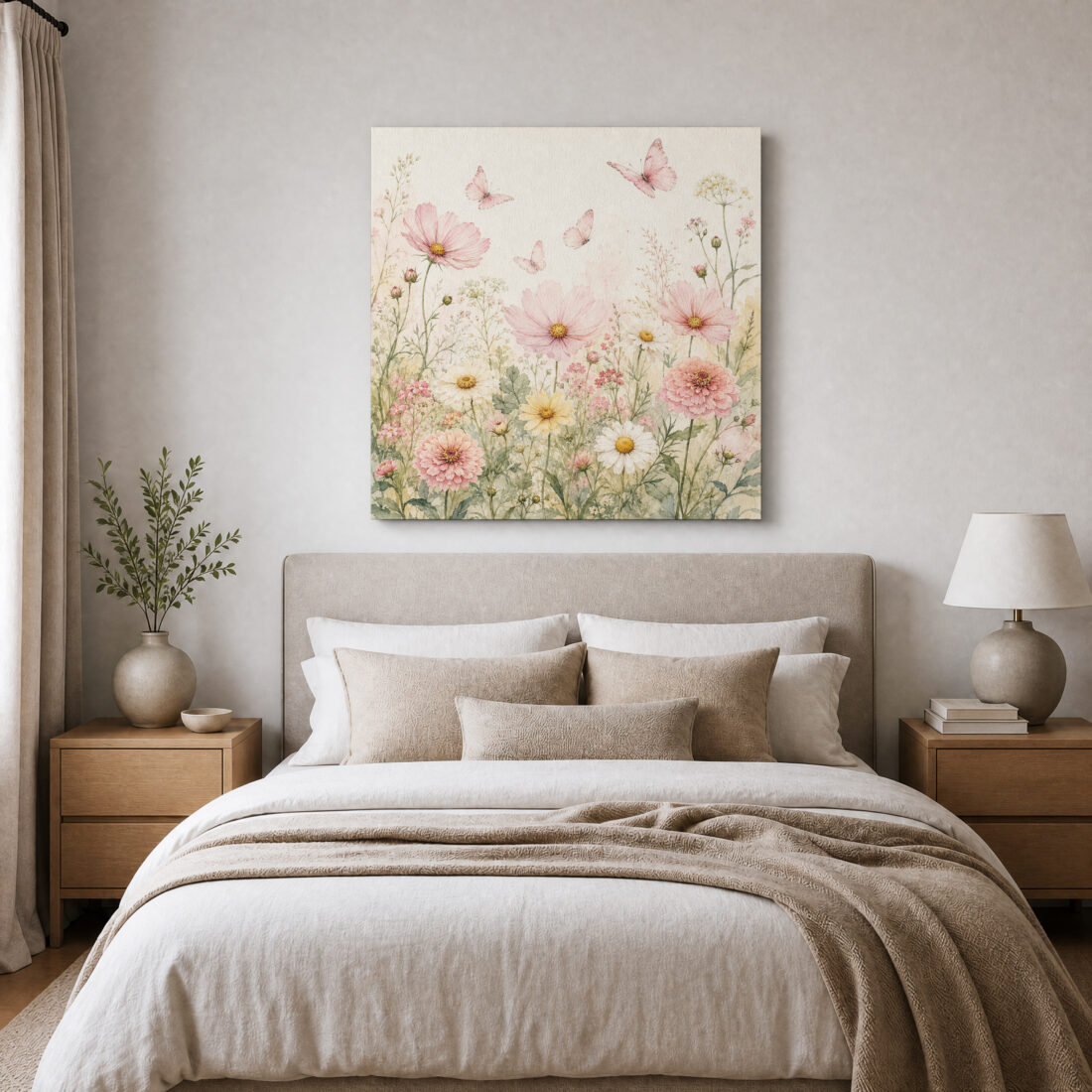 Leinwandbild Wildblumen und Schmetterlinge
