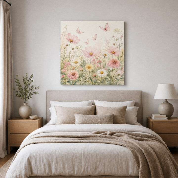 Leinwandbild Wildblumen und Schmetterlinge