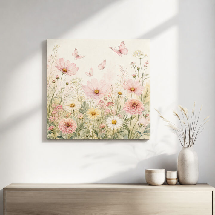 Leinwandbild Wildblumen und Schmetterlinge