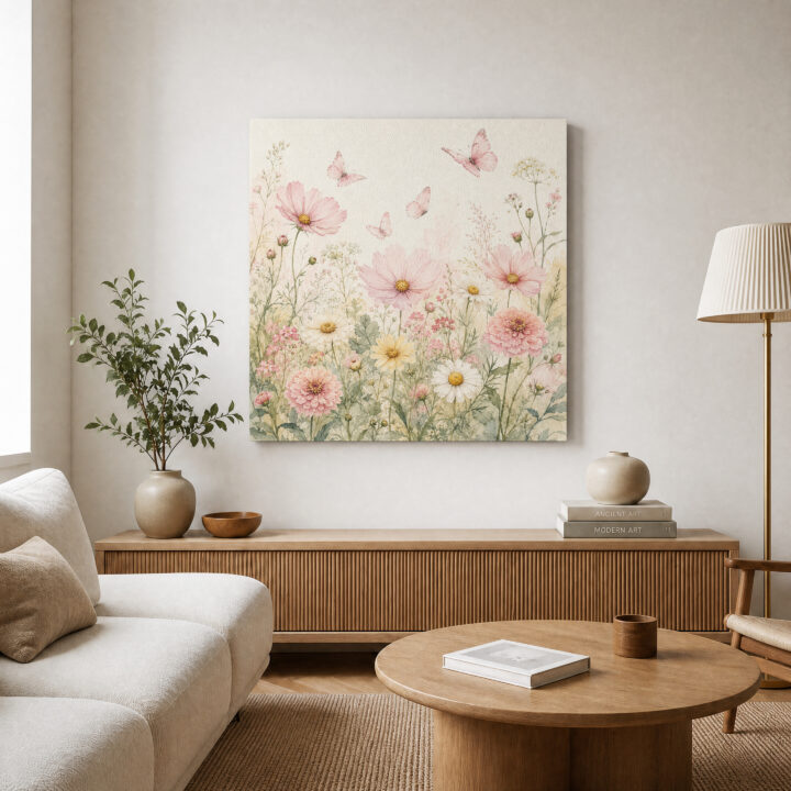 Leinwandbild Wildblumen und Schmetterlinge
