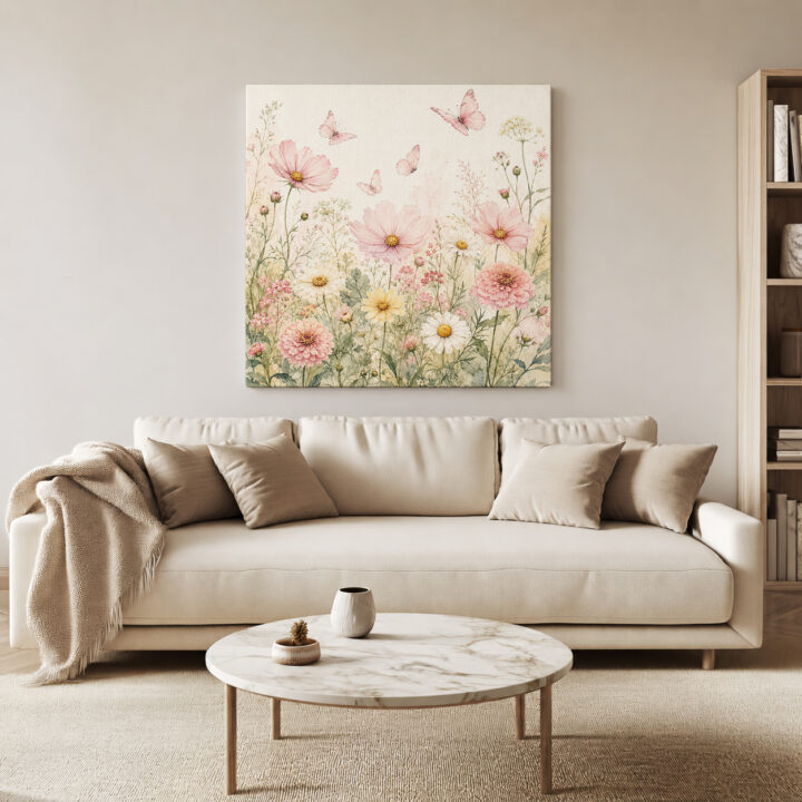 Leinwandbild Wildblumen und Schmetterlinge