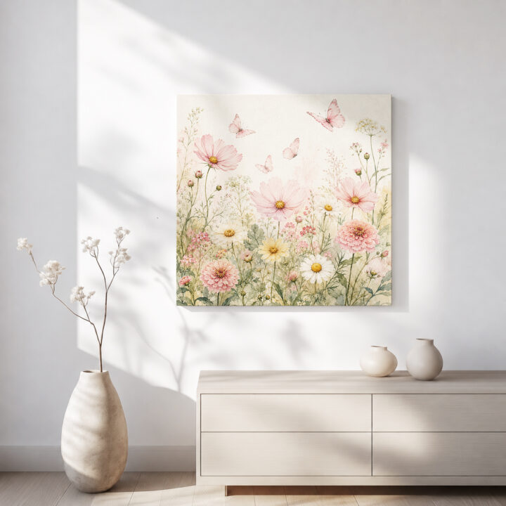 Leinwandbild Wildblumen und Schmetterlinge
