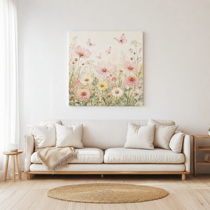 Leinwandbild Wildblumen und Schmetterlinge