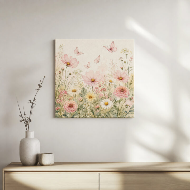 Leinwandbild Wildblumen und Schmetterlinge