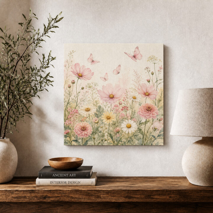 Leinwandbild Wildblumen und Schmetterlinge