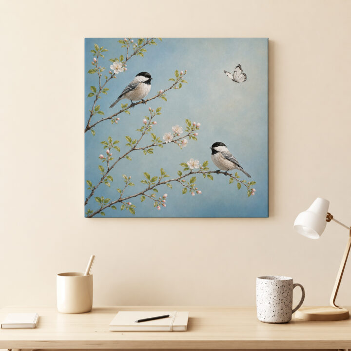 Canvas print Songbirds Among Blossoms