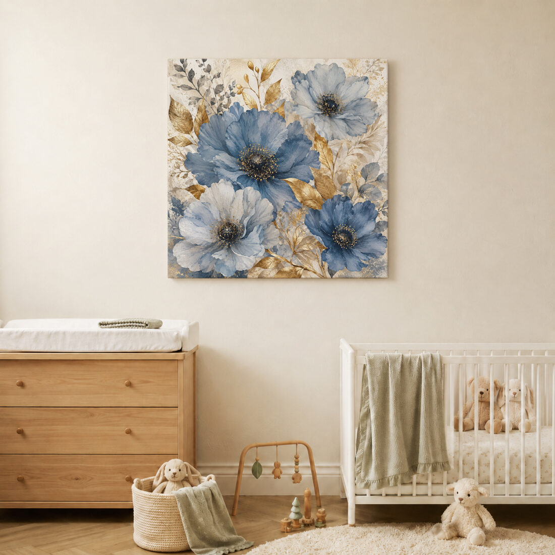 Leinwandbild Blaue Blüten im Quadrat