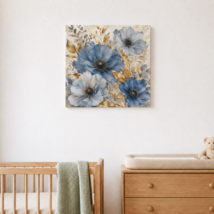 Leinwandbild Blaue Blüten im Quadrat