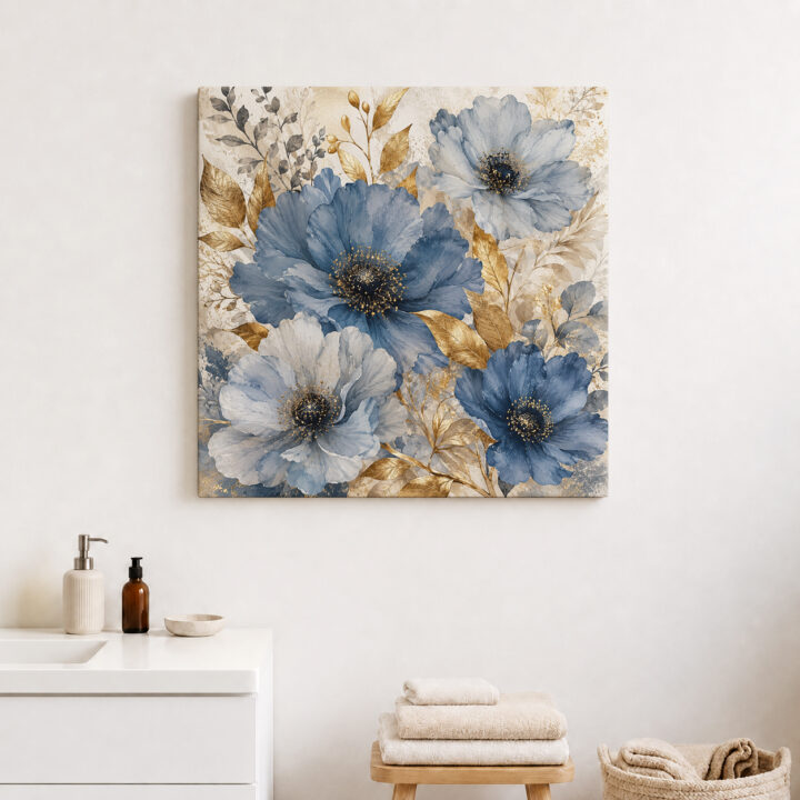 Leinwandbild Blaue Blüten im Quadrat