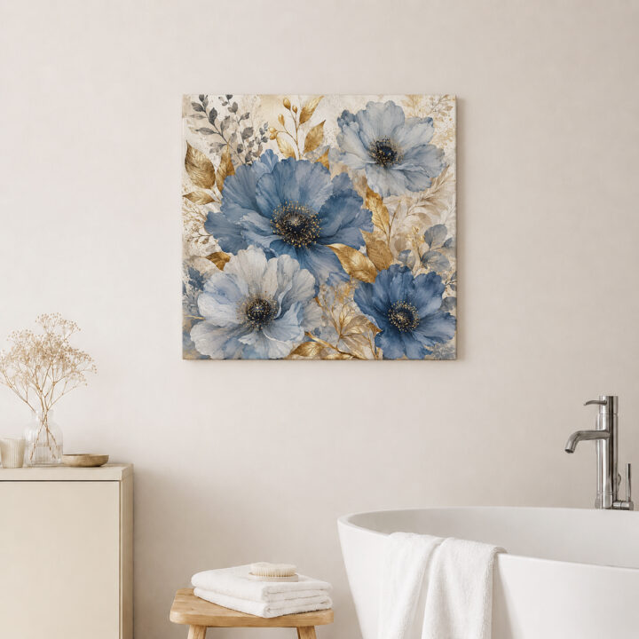 Leinwandbild Blaue Blüten im Quadrat