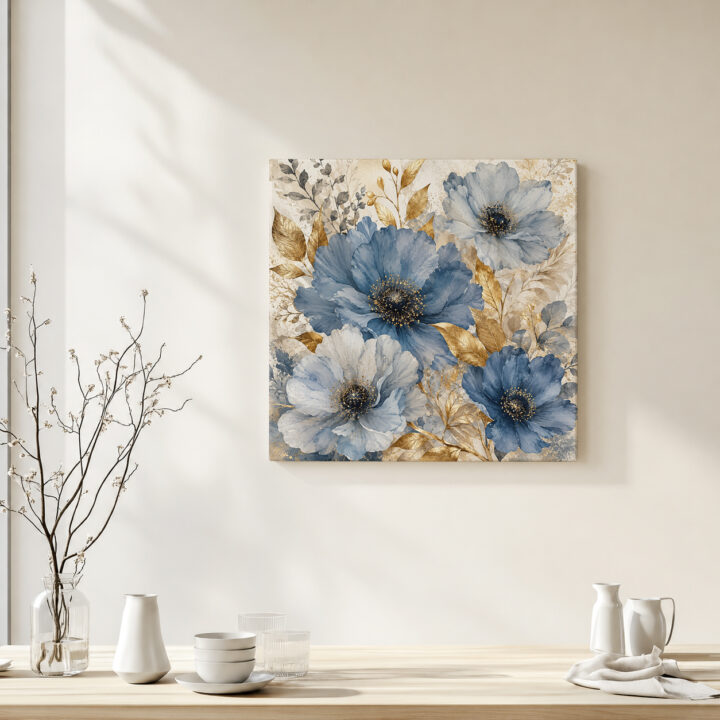 Leinwandbild Blaue Blüten im Quadrat