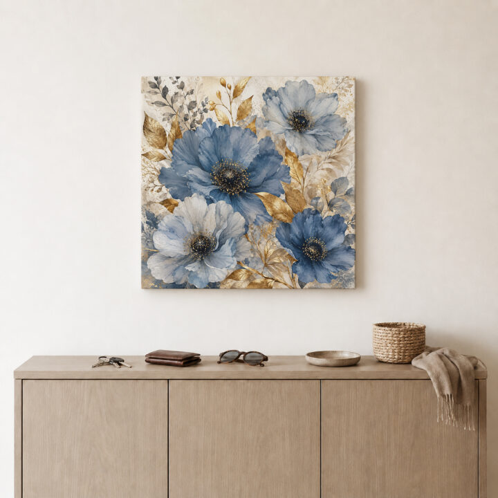 Leinwandbild Blaue Blüten im Quadrat