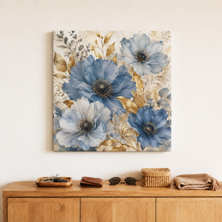 Leinwandbild Blaue Blüten im Quadrat