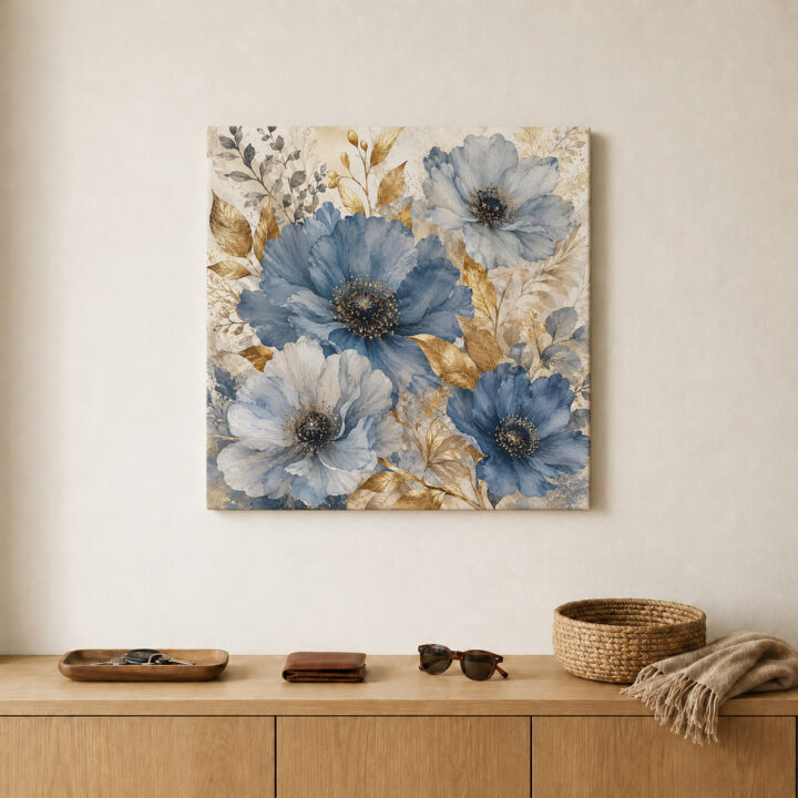 Leinwandbild Blaue Blüten im Quadrat