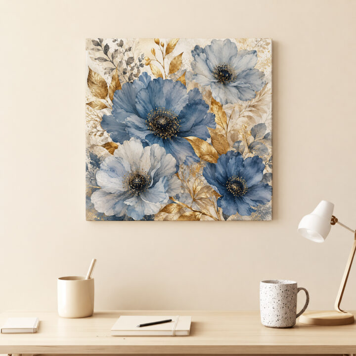 Leinwandbild Blaue Blüten im Quadrat