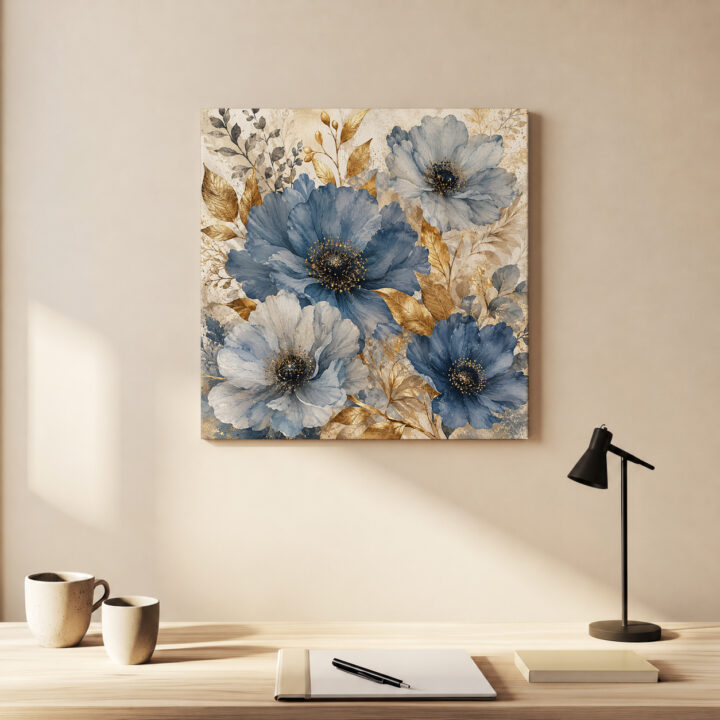 Leinwandbild Blaue Blüten im Quadrat