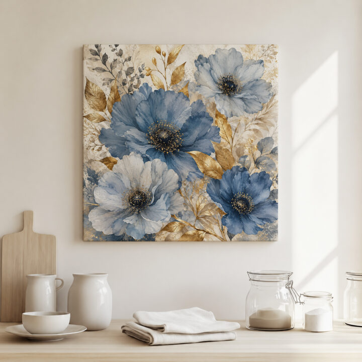 Leinwandbild Blaue Blüten im Quadrat