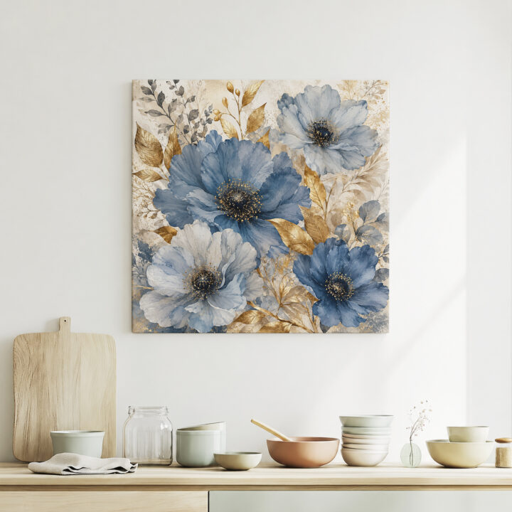 Leinwandbild Blaue Blüten im Quadrat