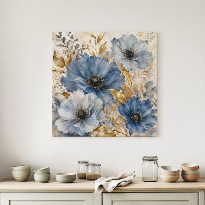 Leinwandbild Blaue Blüten im Quadrat