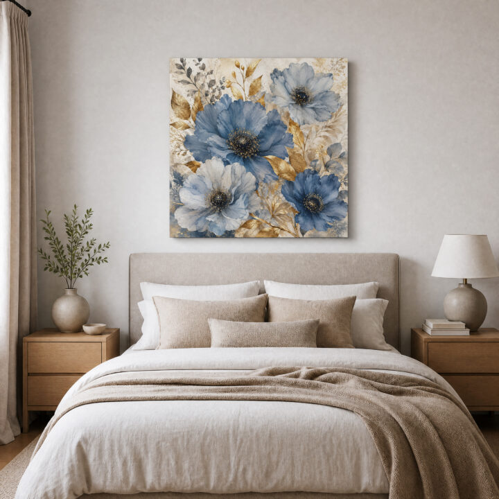 Leinwandbild Blaue Blüten im Quadrat