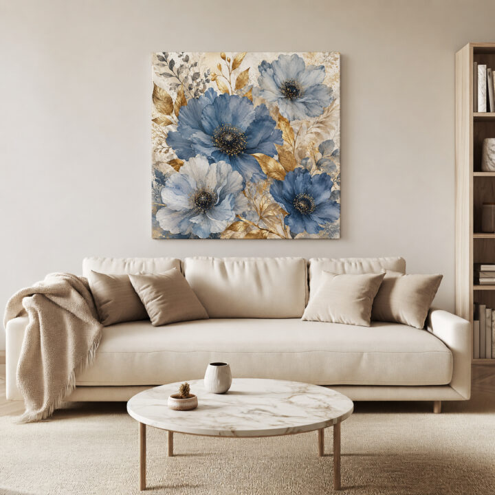 Leinwandbild Blaue Blüten im Quadrat