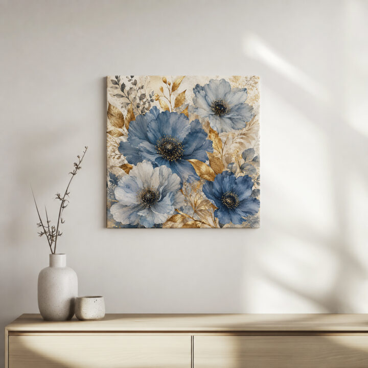 Leinwandbild Blaue Blüten im Quadrat
