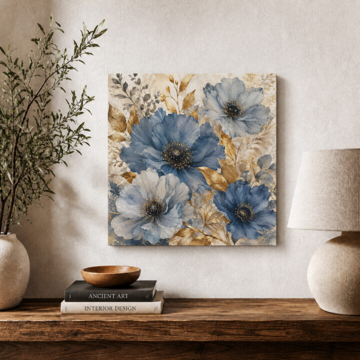 Leinwandbild Blaue Blüten im Quadrat