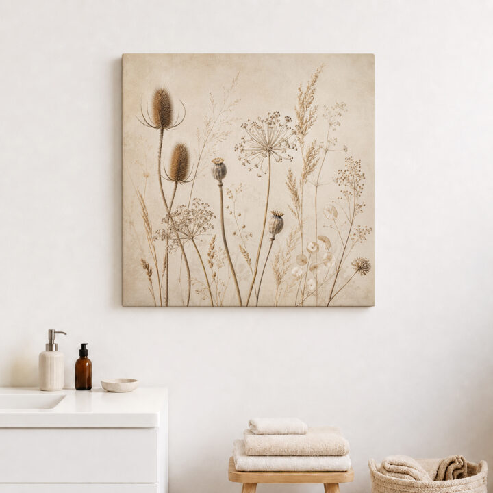 Leinwandbild Wildpflanzen auf warmem Beige