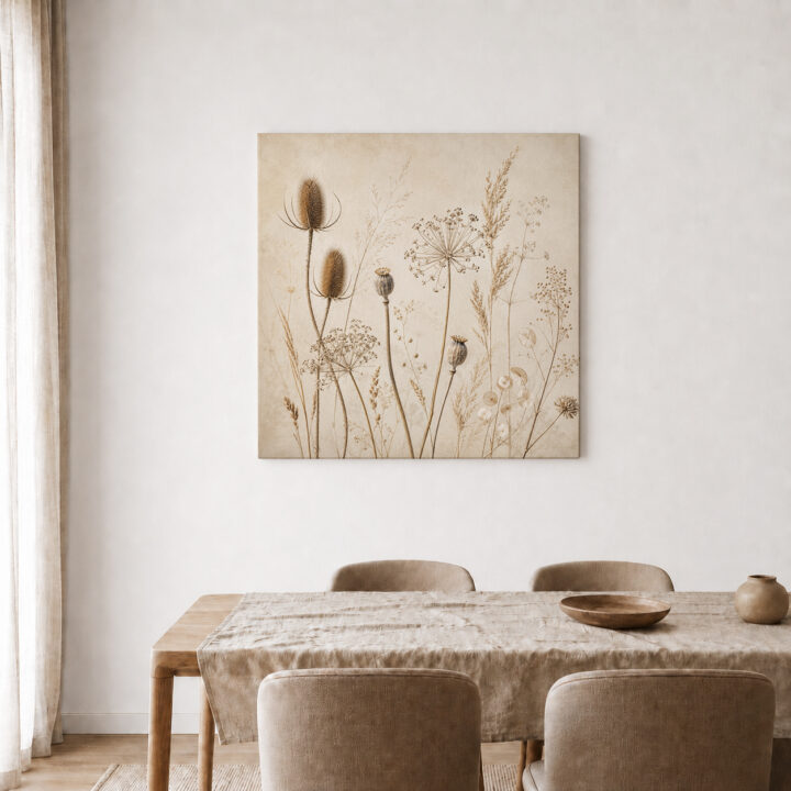 Leinwandbild Wildpflanzen auf warmem Beige