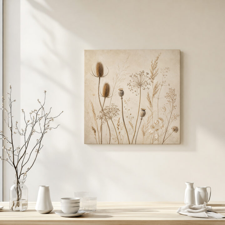 Leinwandbild Wildpflanzen auf warmem Beige