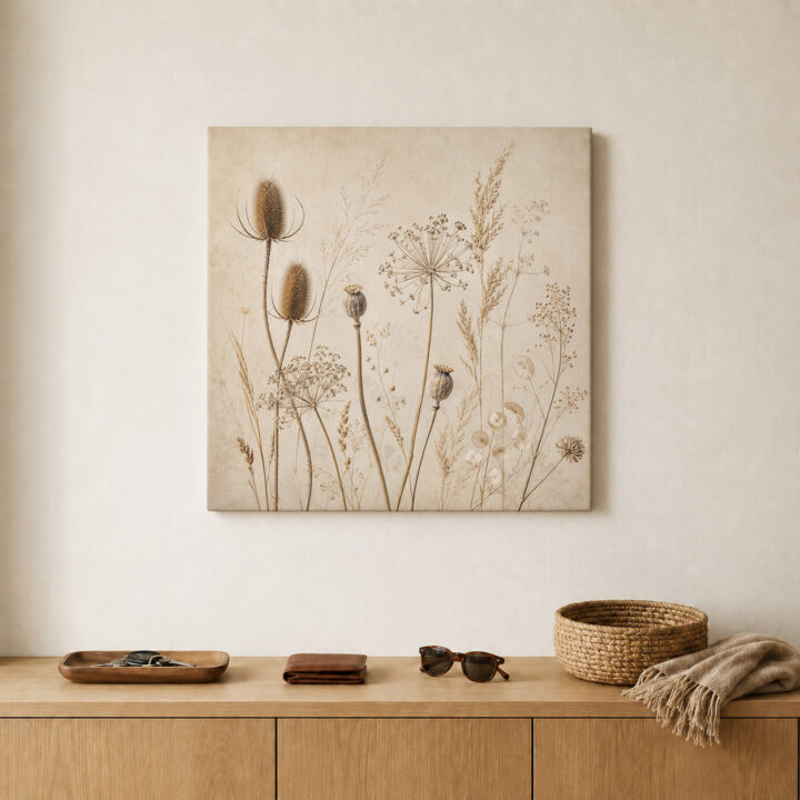 Leinwandbild Wildpflanzen auf warmem Beige