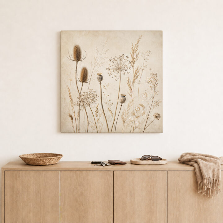 Leinwandbild Wildpflanzen auf warmem Beige