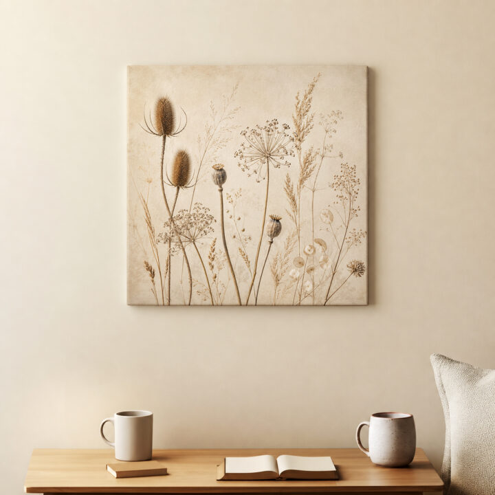 Leinwandbild Wildpflanzen auf warmem Beige