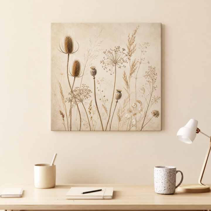 Leinwandbild Wildpflanzen auf warmem Beige