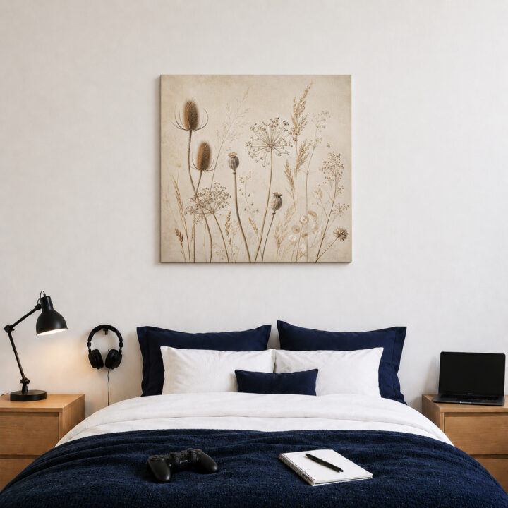 Leinwandbild Wildpflanzen auf warmem Beige