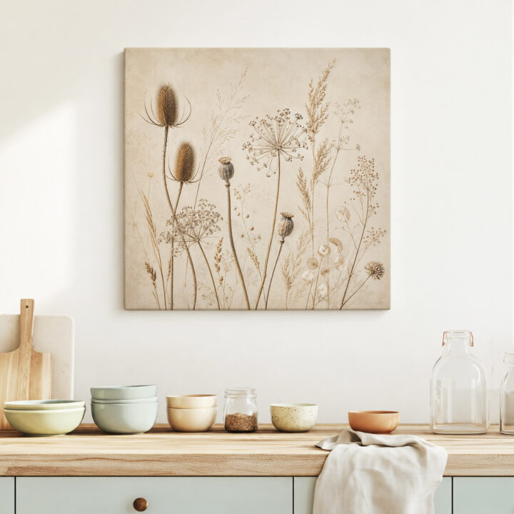 Leinwandbild Wildpflanzen auf warmem Beige