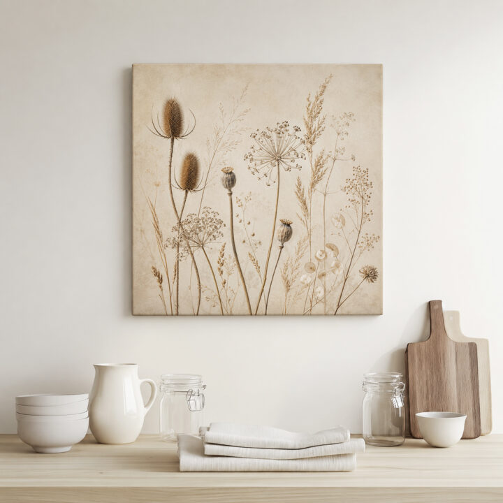 Leinwandbild Wildpflanzen auf warmem Beige