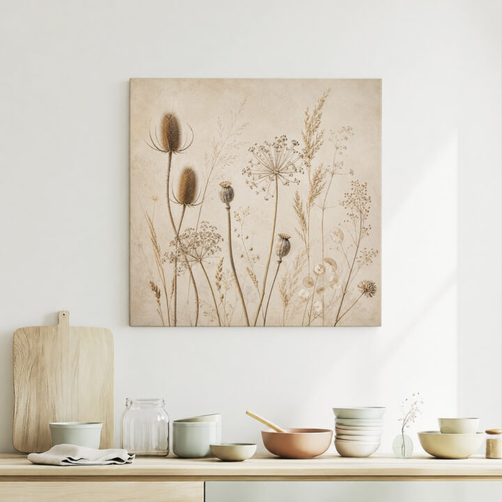 Leinwandbild Wildpflanzen auf warmem Beige