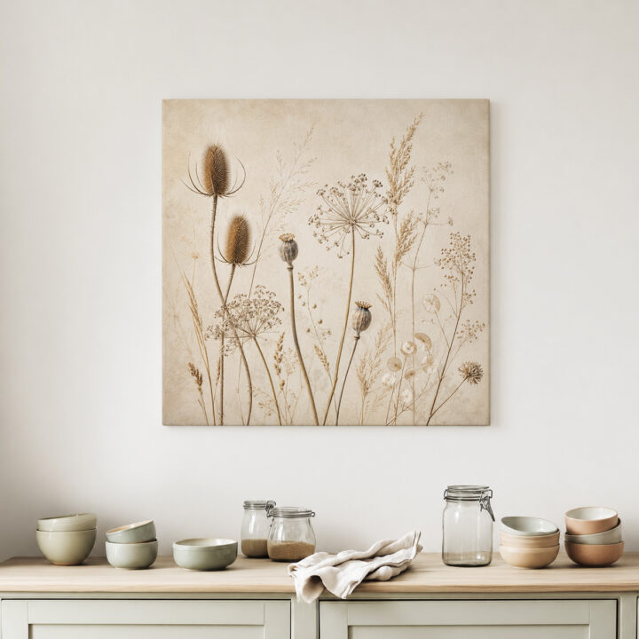 Leinwandbild Wildpflanzen auf warmem Beige
